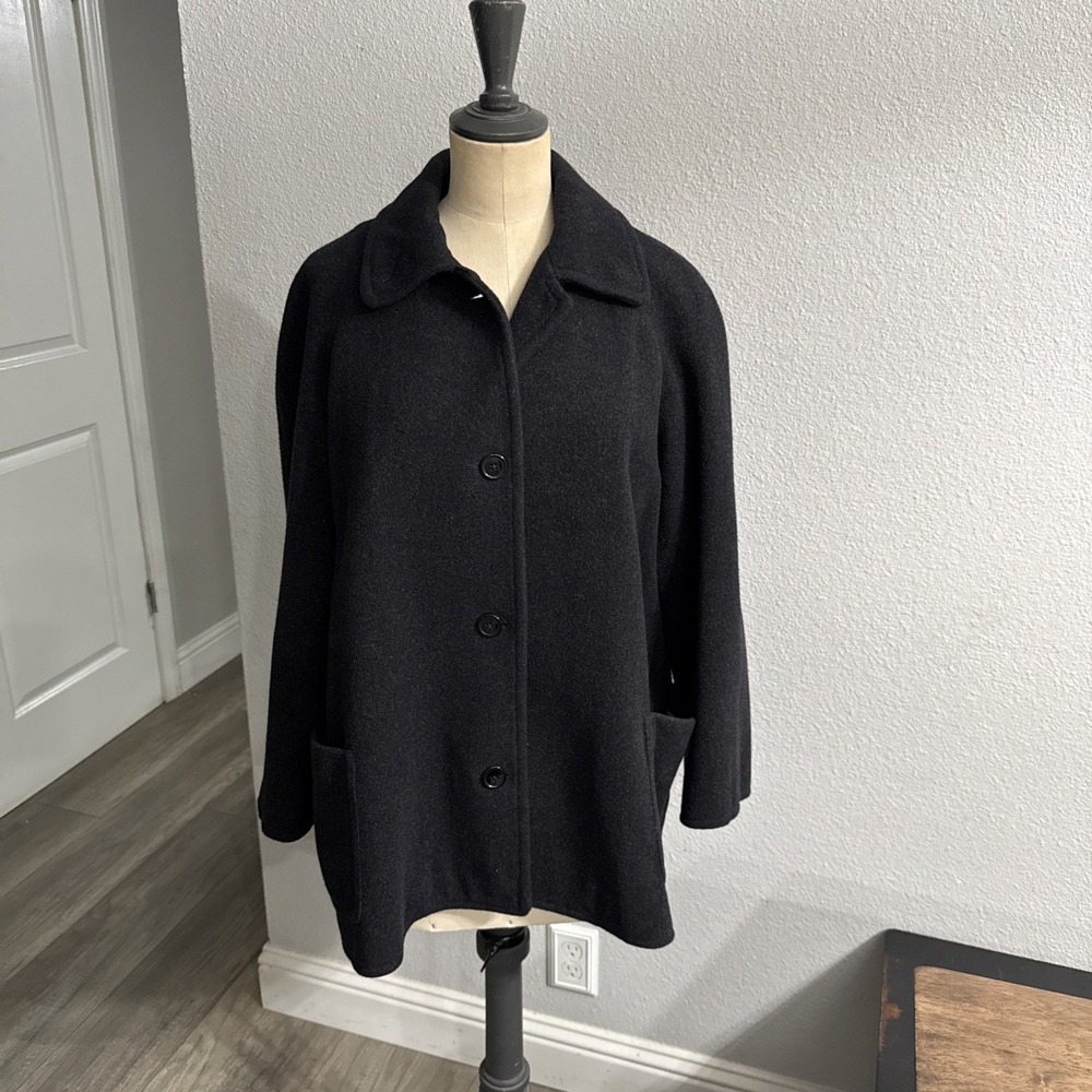 LL Bean Womens Black Wool Cashmere Blend Short Pea Coat Jacket Sz Small Petite